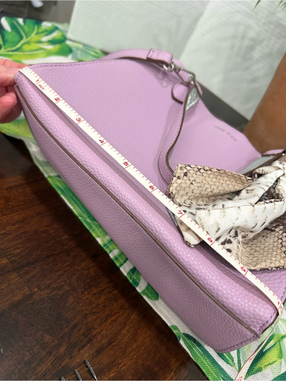 Anne Klein Lilac Crossbody Tote with Snake-Print Scarf Accent